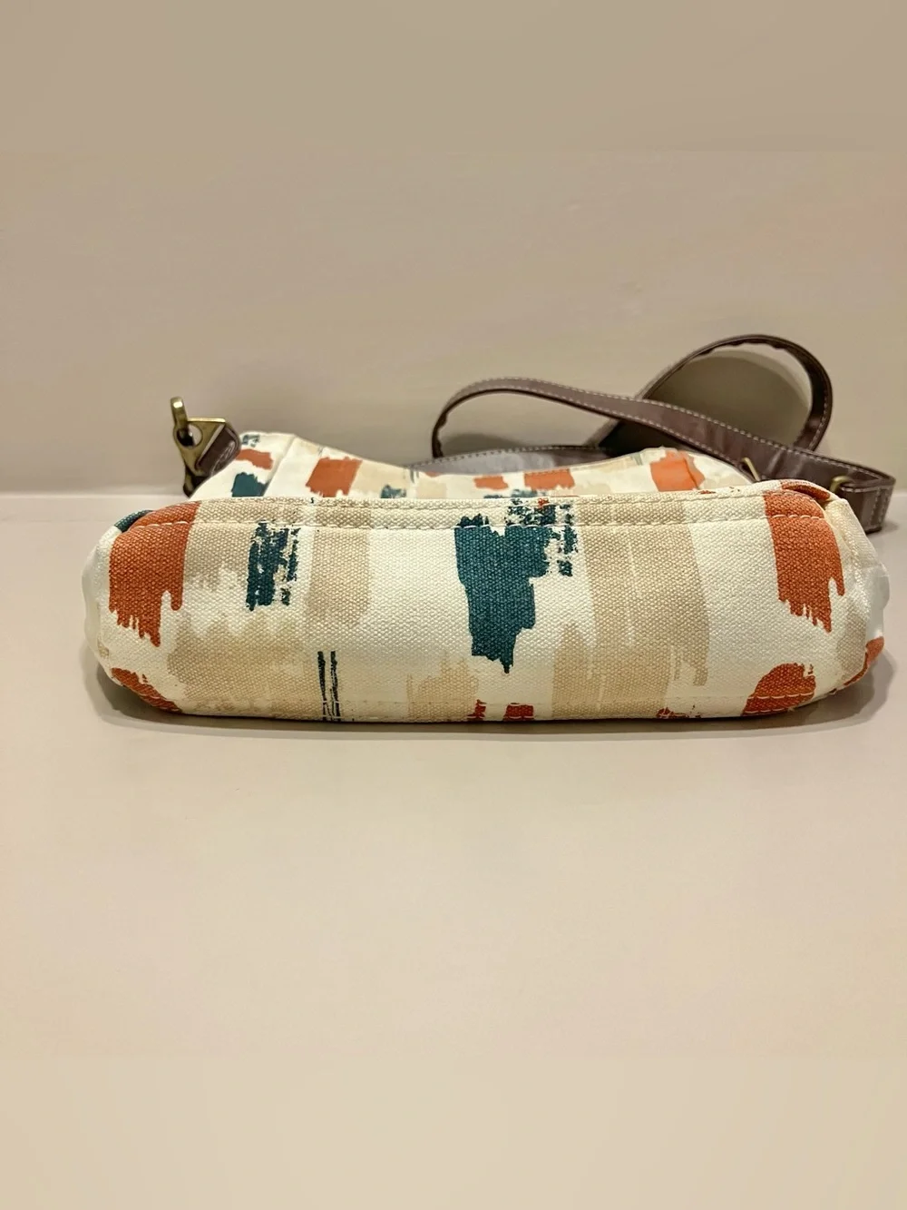 Maika Large Crossbody Purse Boho Bag Abstract Design‎ Vegan Brown Leather Strap